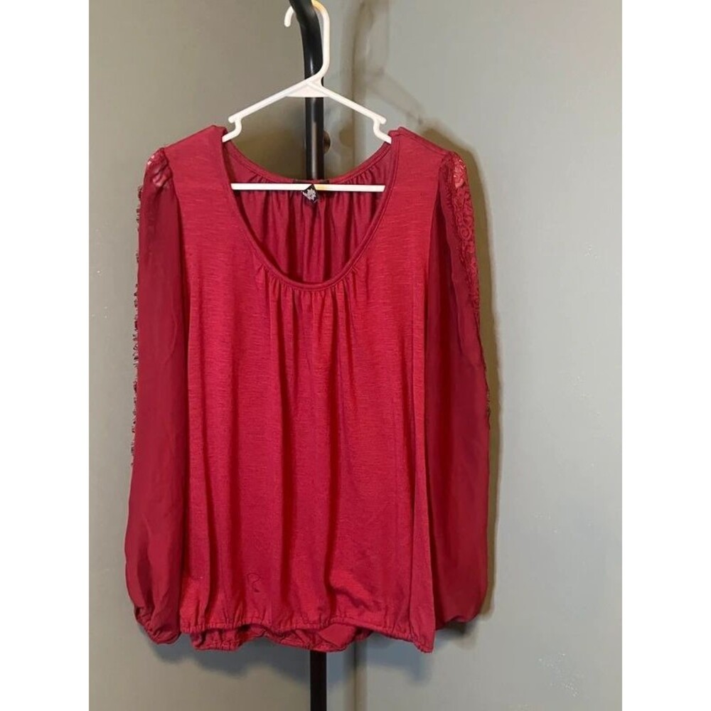 Alfani Women's Long-Sleeve Scoop Neck Blouse in Berry Red